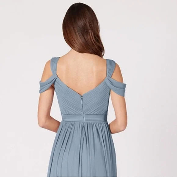 Azazie Calla Maxi dress dusty blue mesh sz 6 NWOT - Picture 4 of 5